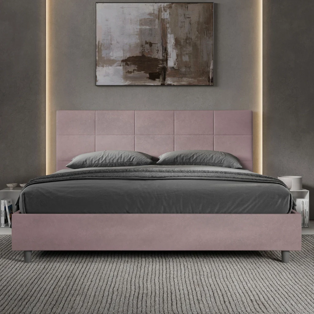 BS COM Letto matrimoniale king size con rete imbottito 180x210 microfibra glicine - Image 4