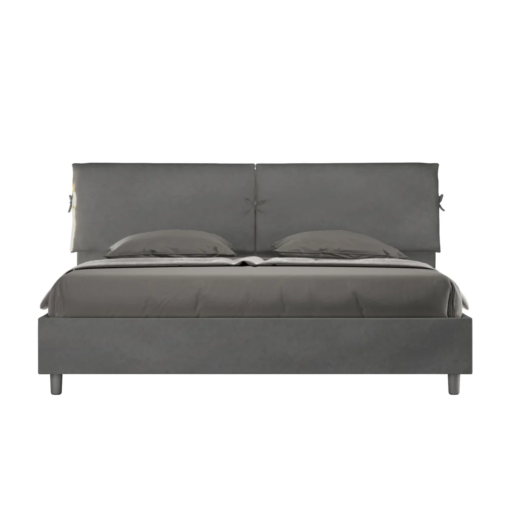 BS COM Letto matrimoniale king size con rete imbottito 180x210 microfibra grigio