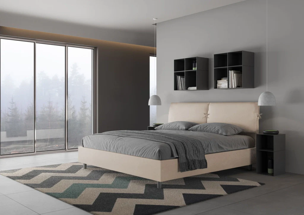 BS COM Letto matrimoniale king size con rete imbottito 180x210 microfibra sabbia - Image 2