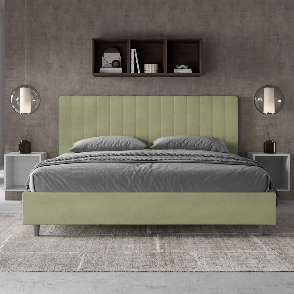 BS COM Letto matrimoniale king size con rete imbottito 180x210 microfibra tè verde - Image 2