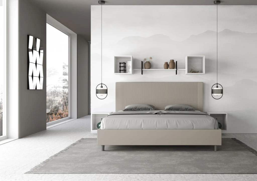 BS COM Letto matrimoniale king size con rete imbottito 180x210 similpelle tortora - Image 4