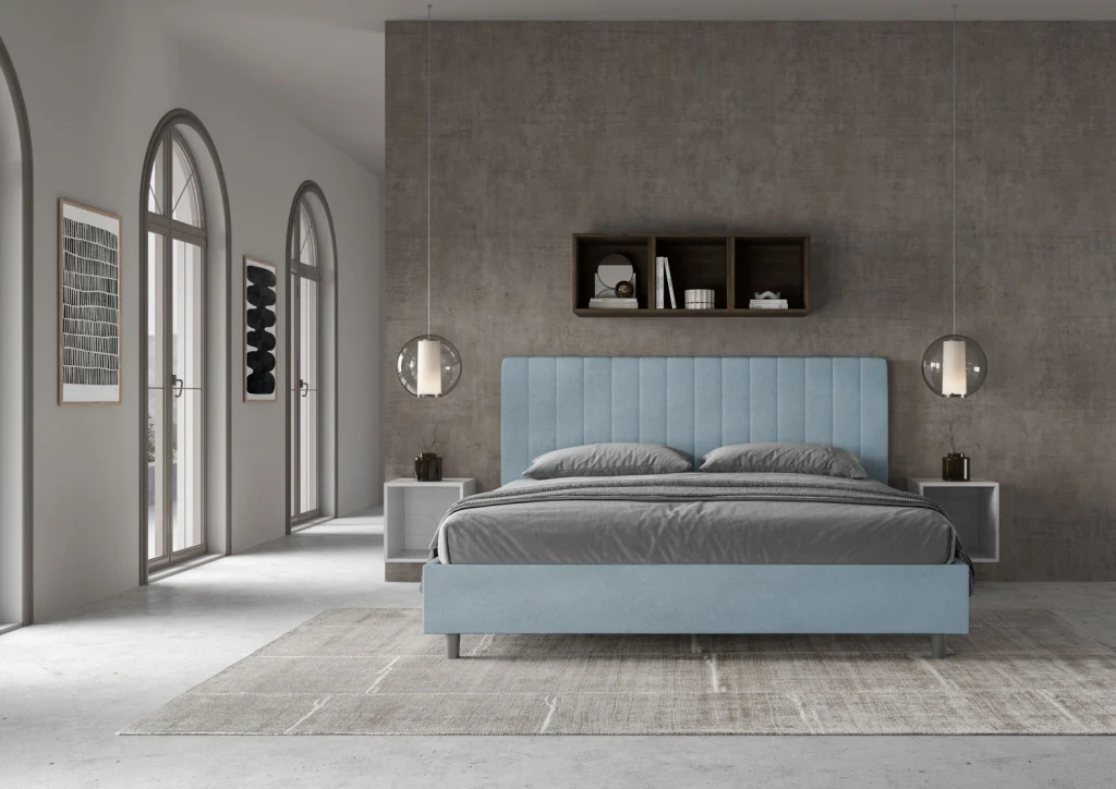 BS COM Letto matrimoniale king size con rete imbottito 190x190 microfibra azzurro - Image 2