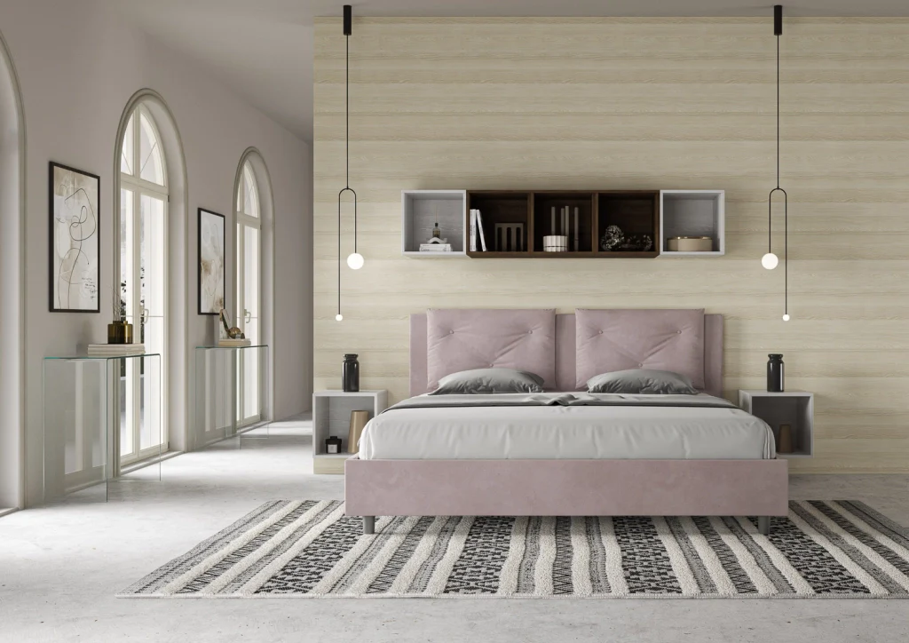 BS COM Letto matrimoniale king size con rete imbottito 190x190 microfibra glicine - Image 3