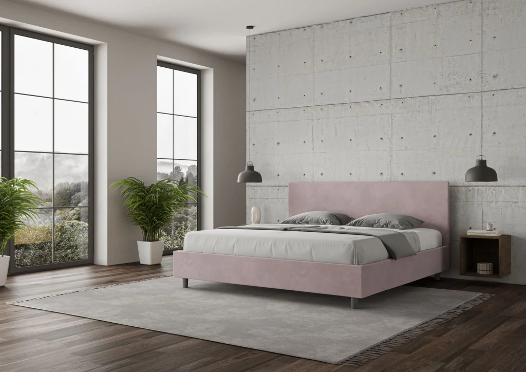 BS COM Letto matrimoniale king size con rete imbottito 190x190 microfibra glicine - Image 3