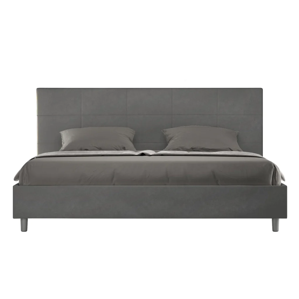 BS COM Letto matrimoniale king size con rete imbottito 190x190 microfibra grigio