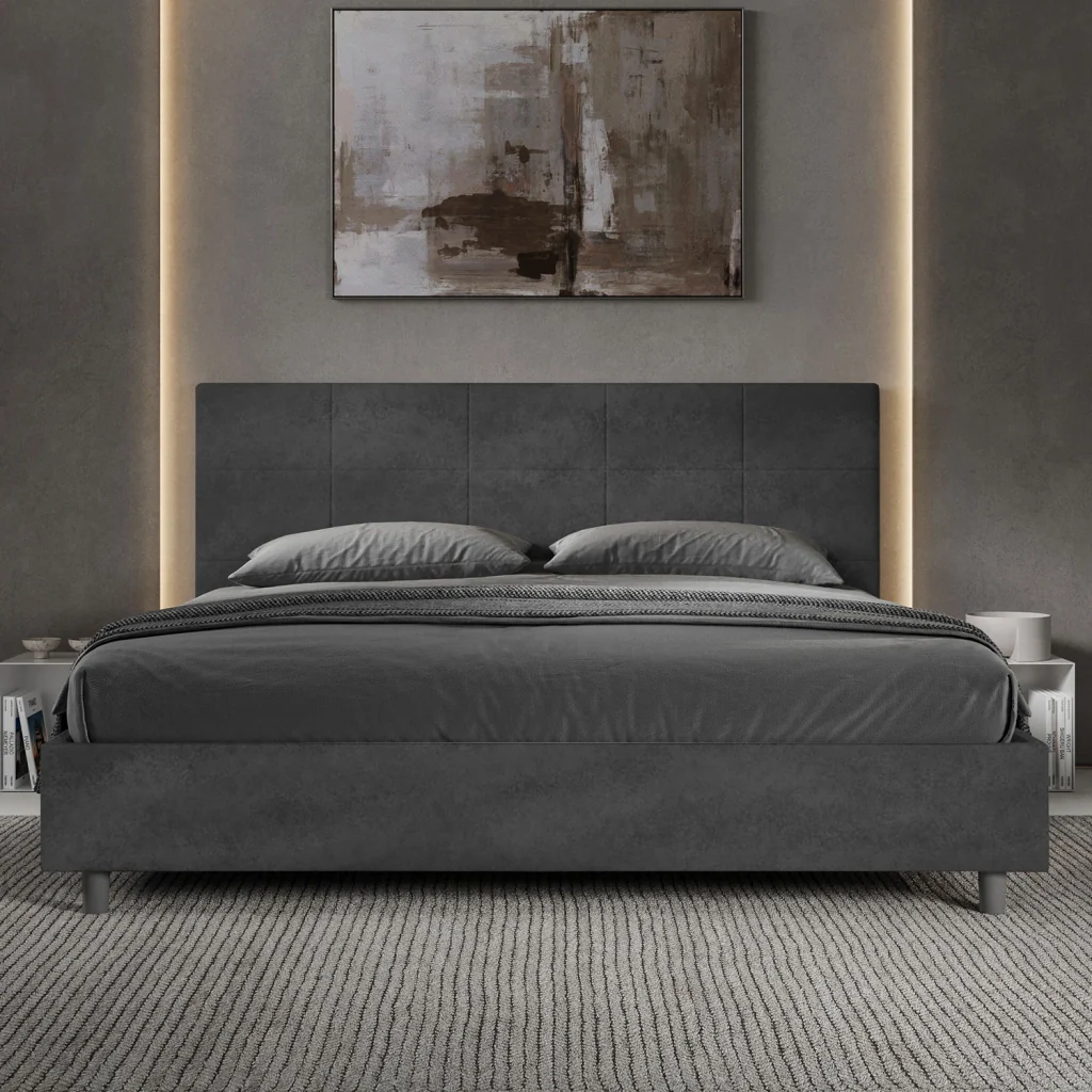 BS COM Letto matrimoniale king size con rete imbottito 190x190 microfibra grigio - Image 3