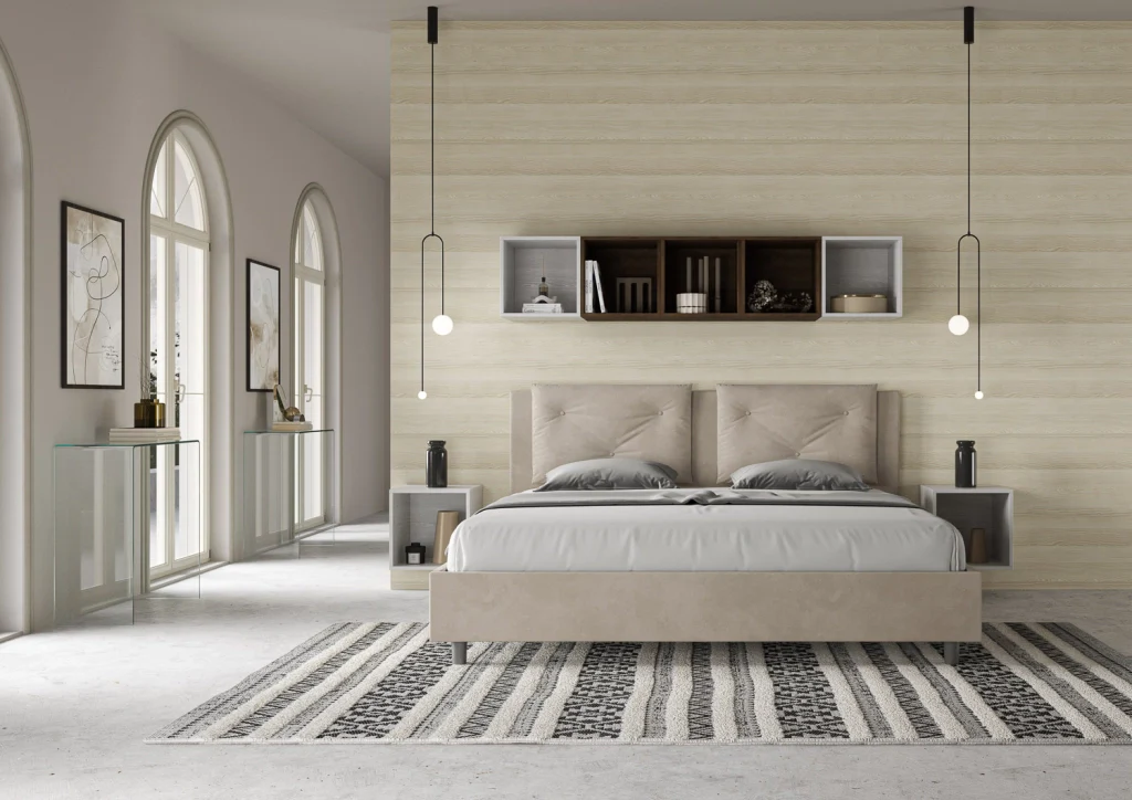 BS COM Letto matrimoniale king size con rete imbottito 190x190 microfibra sabbia - Image 2