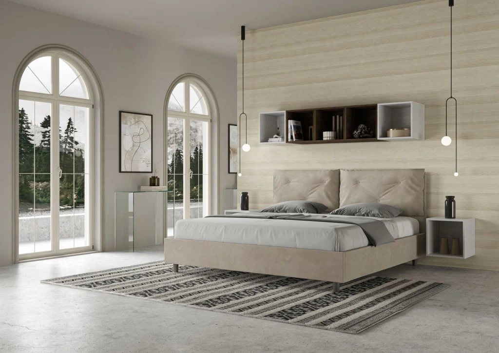 BS COM Letto matrimoniale king size con rete imbottito 190x190 microfibra sabbia Large - Image 3