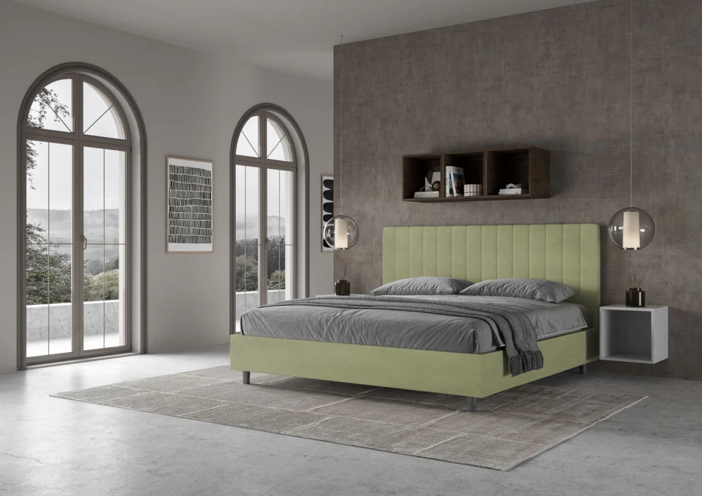 BS COM Letto matrimoniale king size con rete imbottito 190x190 microfibra tè verde - Image 3
