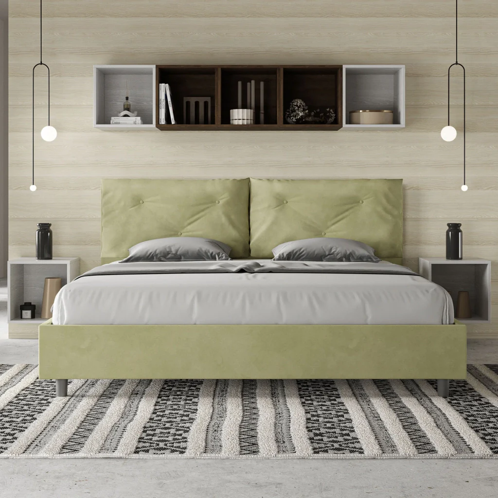 BS COM Letto matrimoniale king size con rete imbottito 190x190 microfibra tè verde Large - Image 4