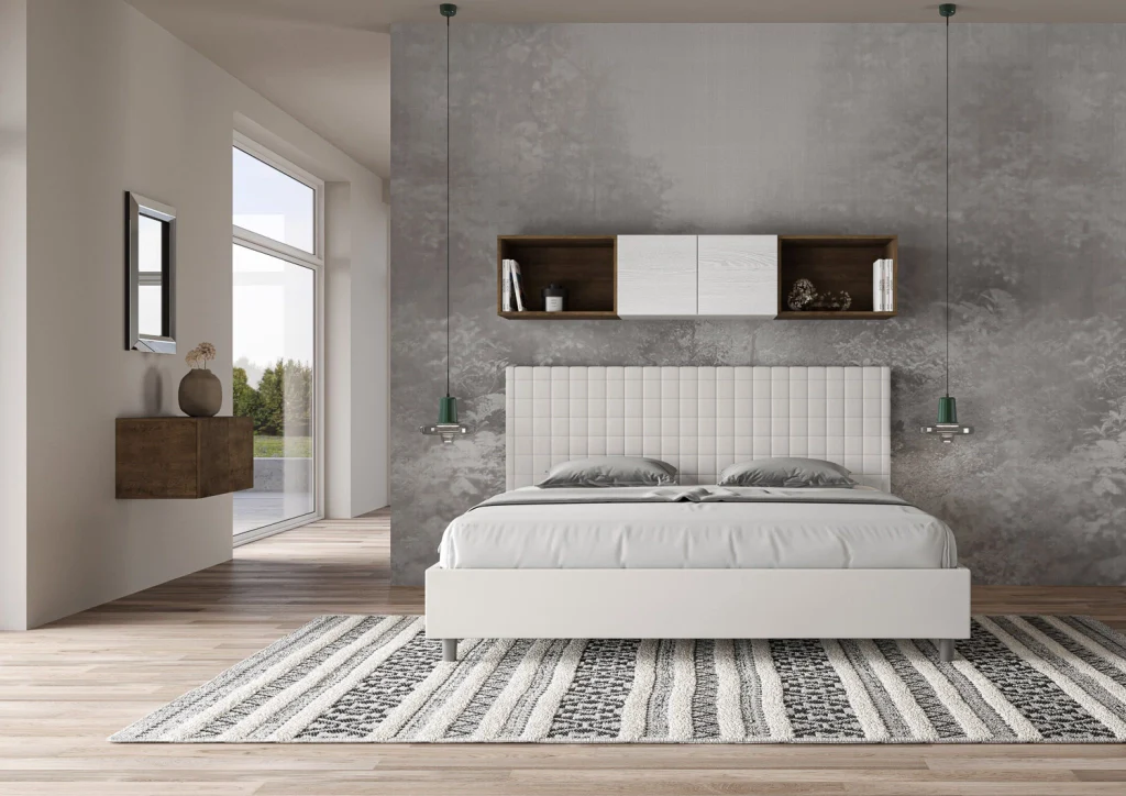 BS COM Letto matrimoniale king size con rete imbottito 190x190 similpelle bianco - Image 4