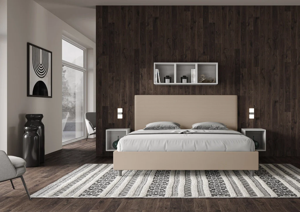BS COM Letto matrimoniale king size con rete imbottito 190x190 similpelle tortora - Image 4