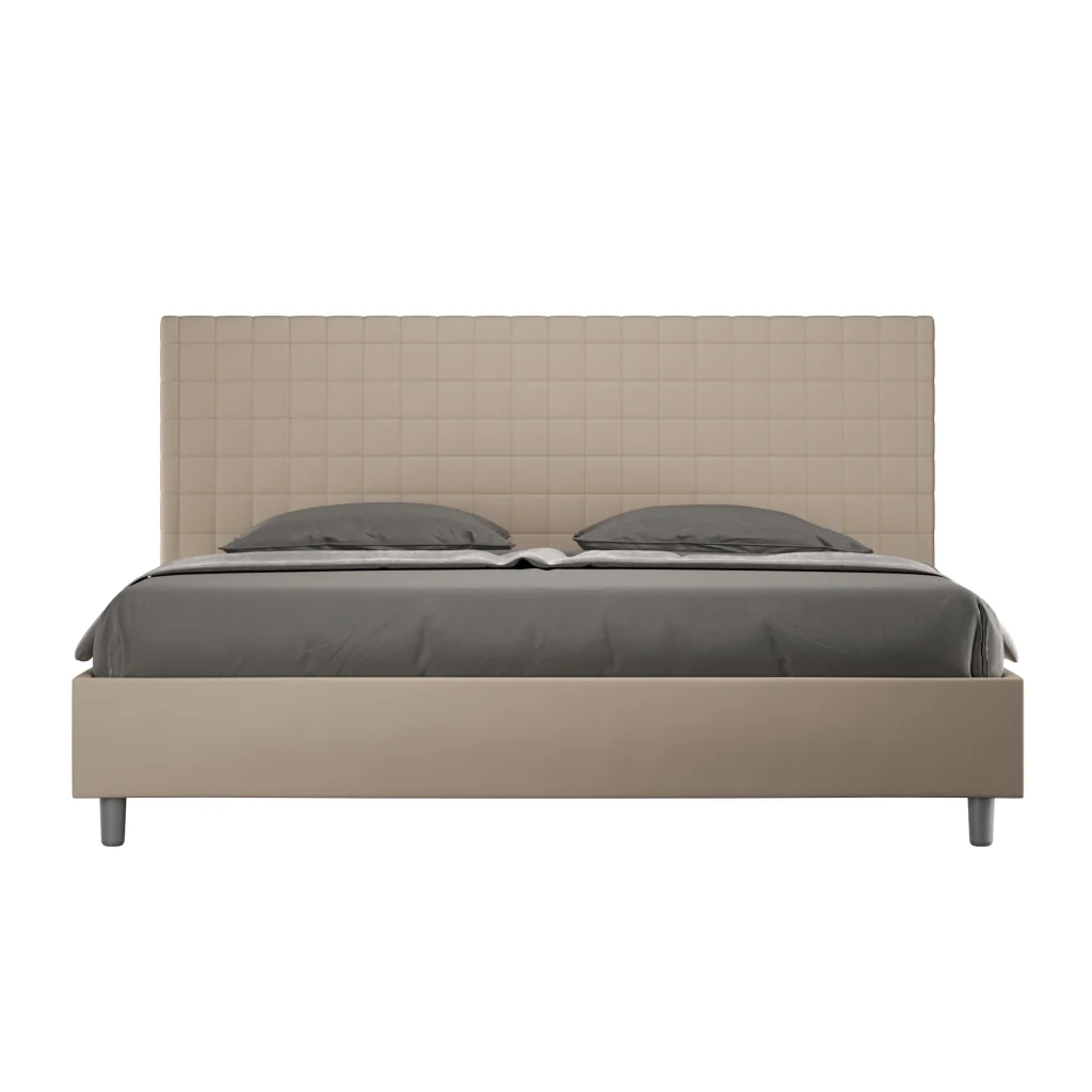 BS COM Letto matrimoniale king size con rete imbottito 190x190 similpelle tortora