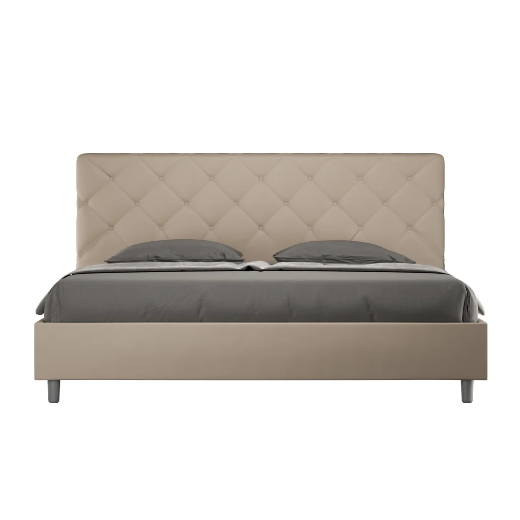 BS COM Letto matrimoniale king size con rete imbottito 190x190 similpelle tortora