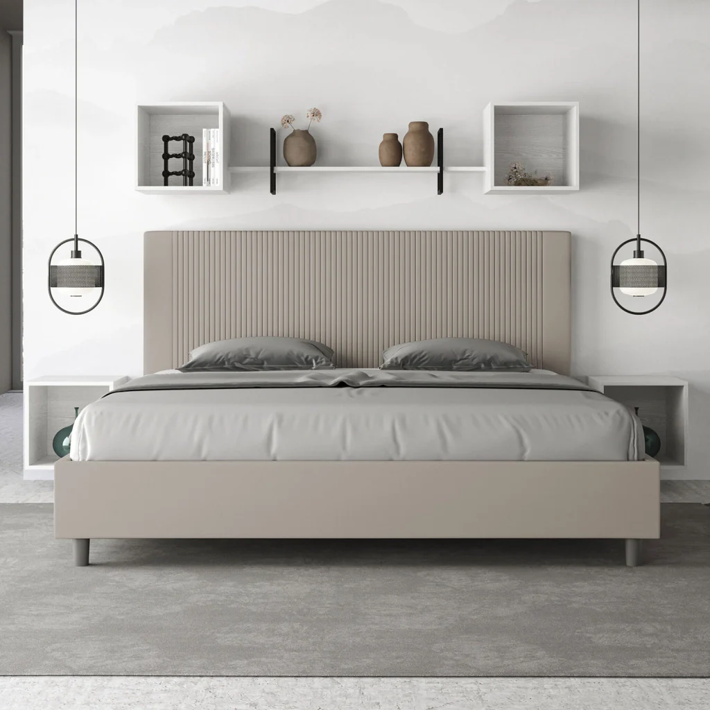 BS COM Letto matrimoniale king size con rete imbottito 190x190 similpelle tortora - Image 3