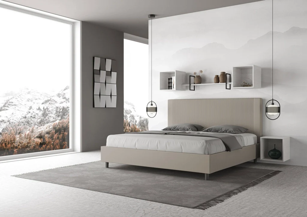 BS COM Letto matrimoniale king size con rete imbottito 190x190 similpelle tortora - Image 4