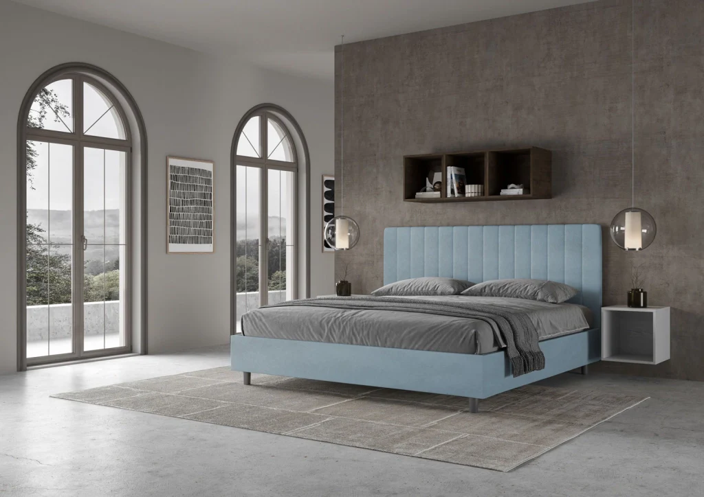 BS COM Letto matrimoniale king size con rete imbottito 190x200 microfibra azzurro - Image 3