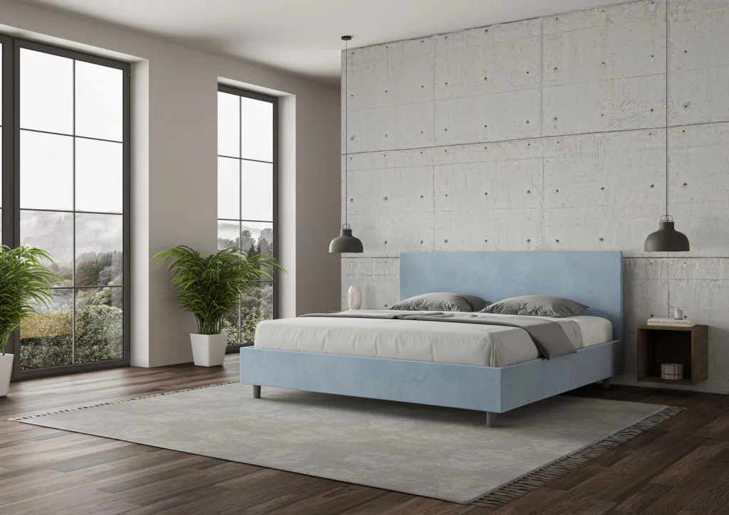 BS COM Letto matrimoniale king size con rete imbottito 190x200 microfibra azzurro - Image 3