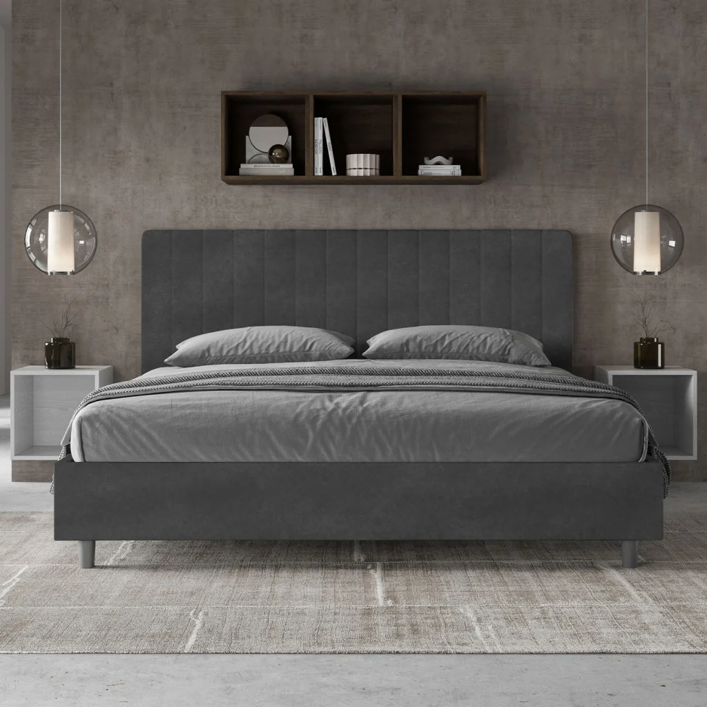 BS COM Letto matrimoniale king size con rete imbottito 190x200 microfibra grigio - Image 3