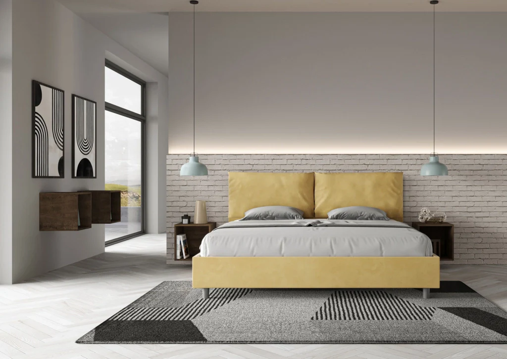 BS COM Letto matrimoniale king size con rete imbottito 190x200 microfibra ocra Large - Image 2