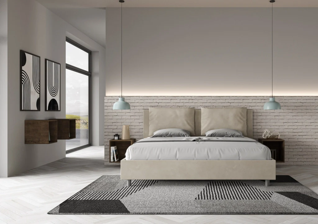 BS COM Letto matrimoniale king size con rete imbottito 190x200 microfibra sabbia - Image 3