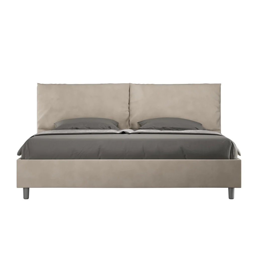 BS COM Letto matrimoniale king size con rete imbottito 190x200 microfibra sabbia Large