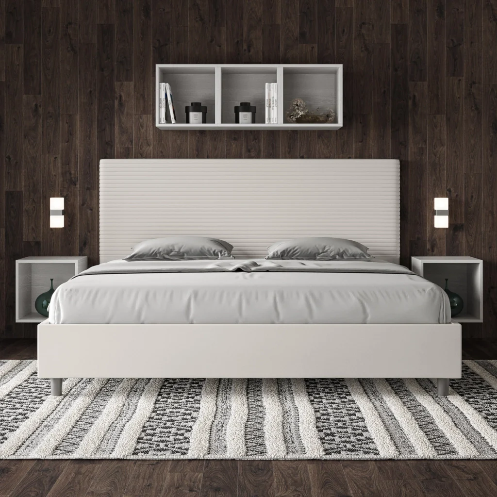 BS COM Letto matrimoniale king size con rete imbottito 190x200 similpelle bianco - Image 2