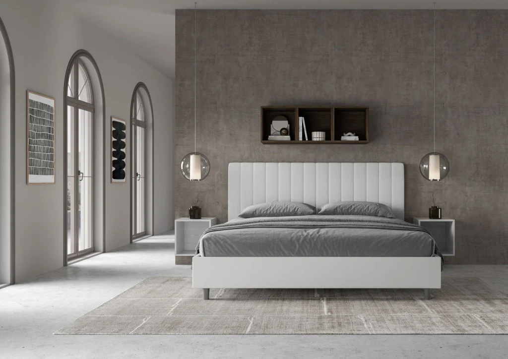 BS COM Letto matrimoniale king size con rete imbottito 190x200 similpelle bianco - Image 3