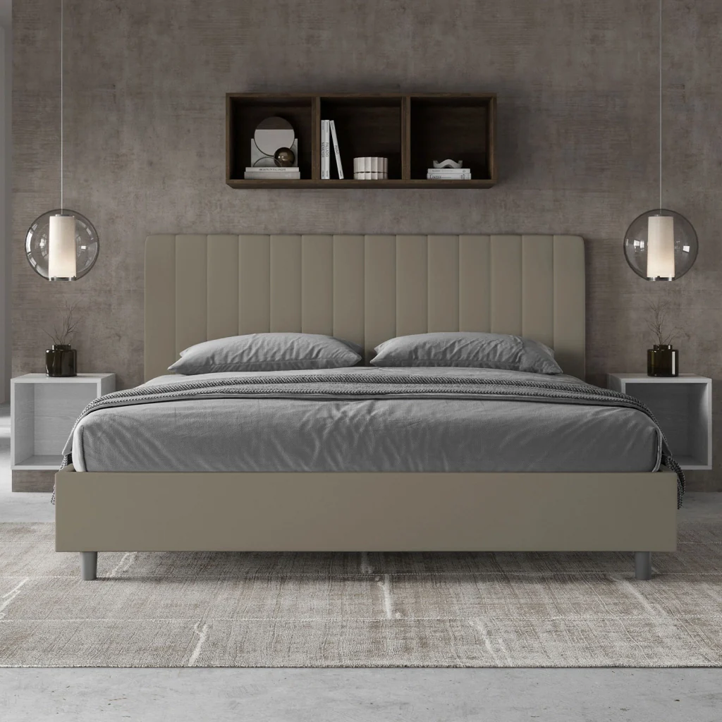 BS COM Letto matrimoniale king size con rete imbottito 190x200 similpelle cappuccino - Image 4