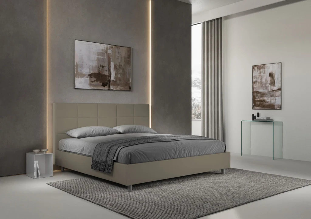 BS COM Letto matrimoniale king size con rete imbottito 190x200 similpelle cappuccino - Image 4