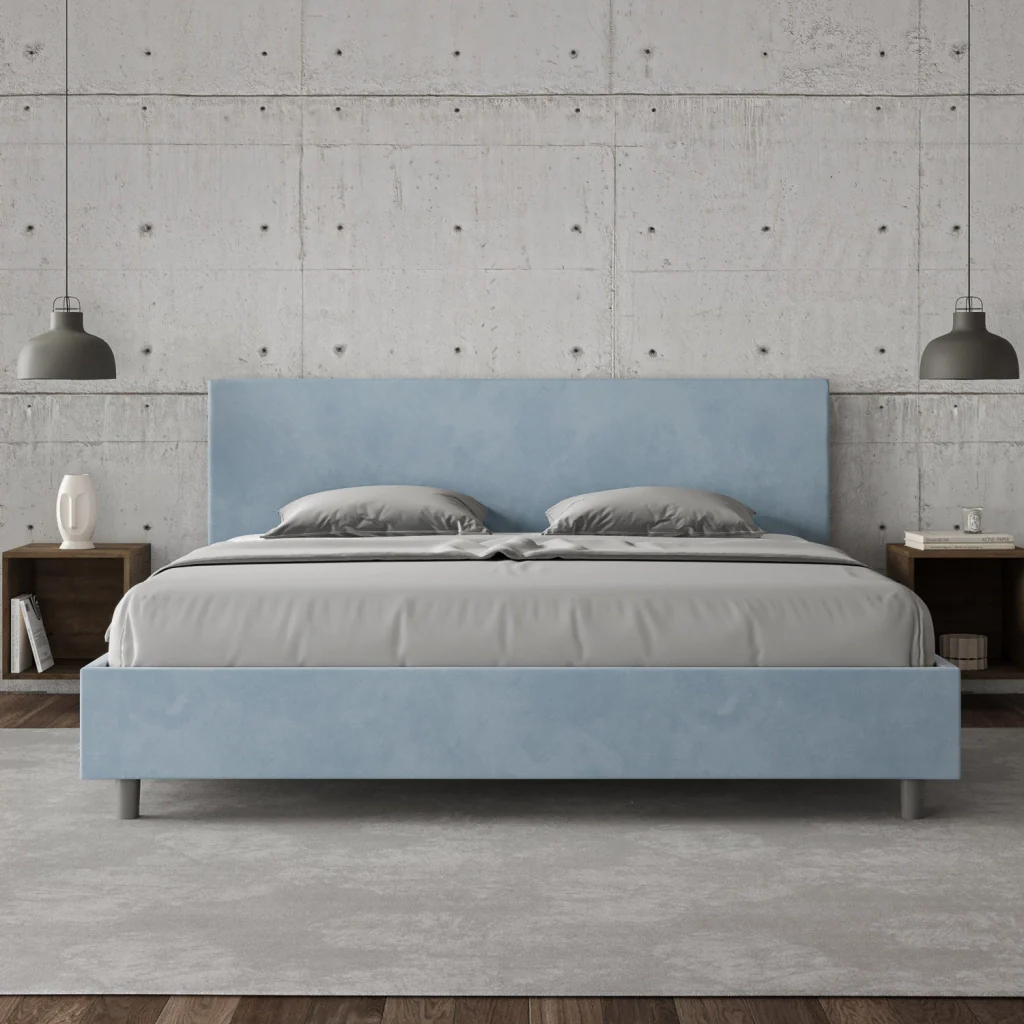 BS COM Letto matrimoniale king size con rete imbottito 190x210 microfibra azzurro - Image 3
