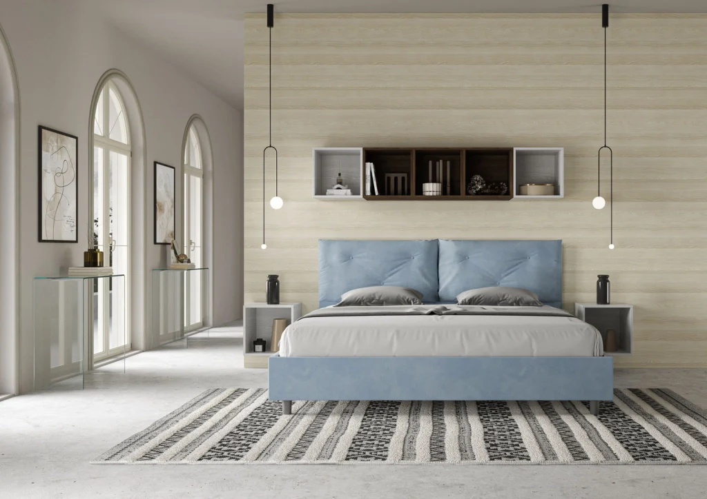 BS COM Letto matrimoniale king size con rete imbottito 190x210 microfibra azzurro Large - Image 4