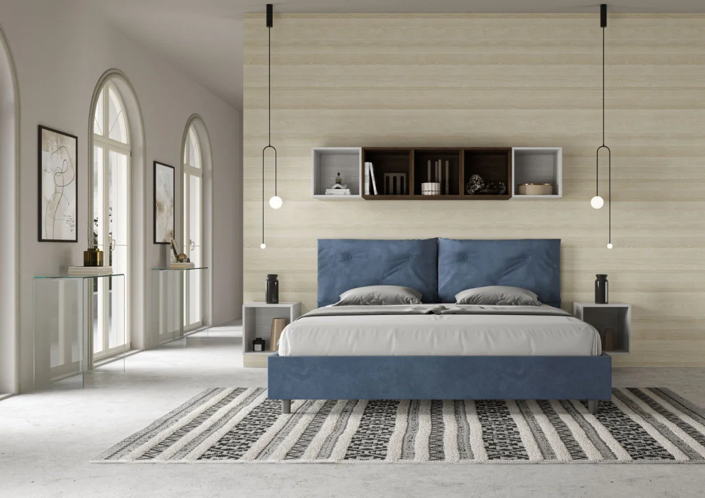 BS COM Letto matrimoniale king size con rete imbottito 190x210 microfibra blu Large - Image 3