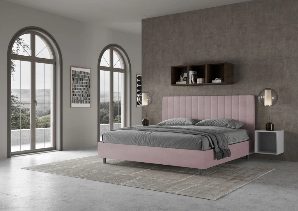BS COM Letto matrimoniale king size con rete imbottito 190x210 microfibra glicine - Image 3