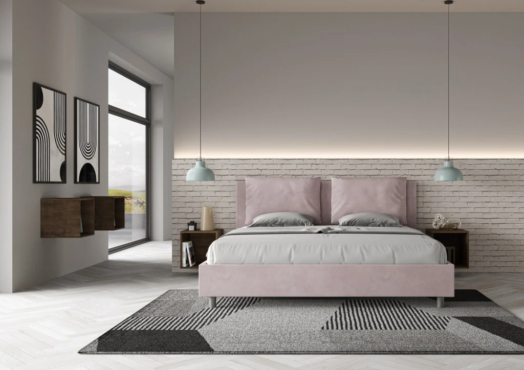 BS COM Letto matrimoniale king size con rete imbottito 190x210 microfibra glicine - Image 3