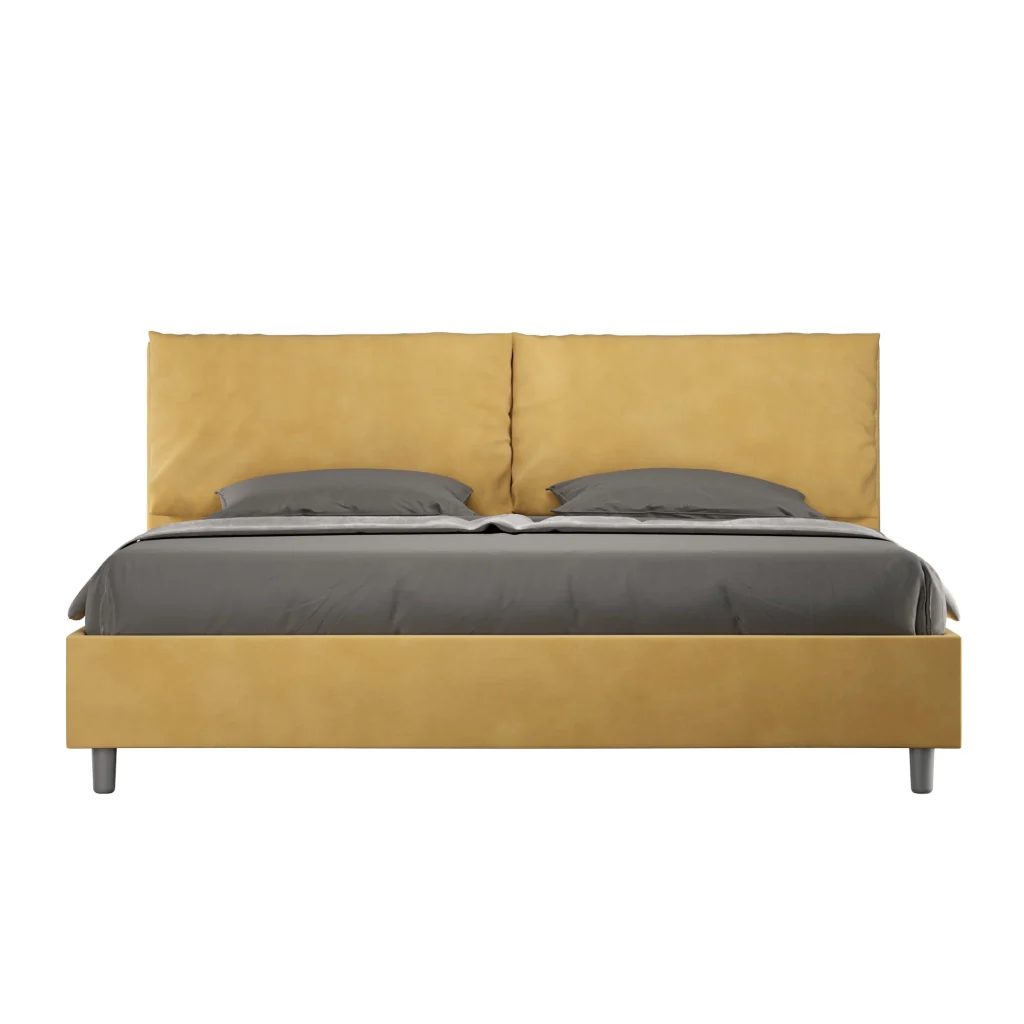 BS COM Letto matrimoniale king size con rete imbottito 190x210 microfibra ocra Large