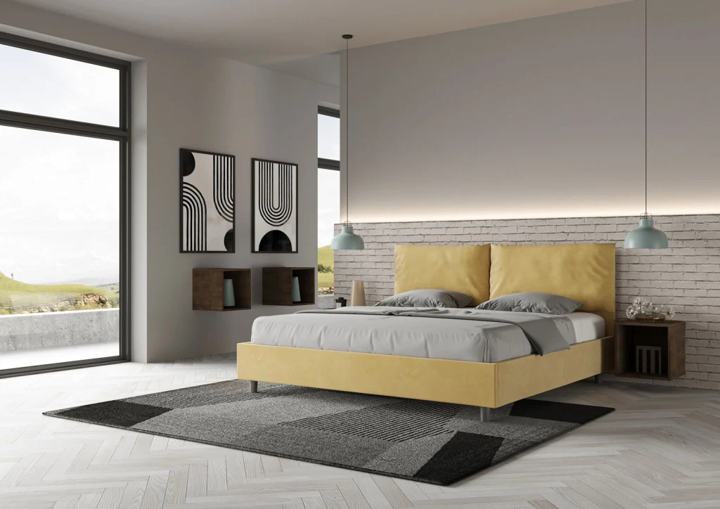 BS COM Letto matrimoniale king size con rete imbottito 190x210 microfibra ocra Large - Image 2
