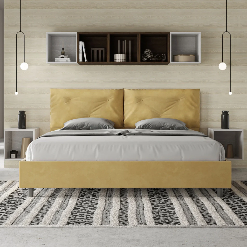 BS COM Letto matrimoniale king size con rete imbottito 190x210 microfibra ocra Large - Image 2