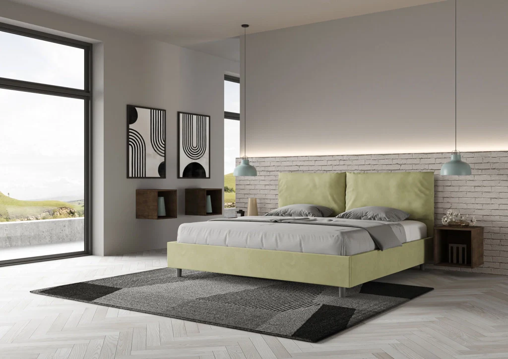 BS COM Letto matrimoniale king size con rete imbottito 190x210 microfibra tè verde Large - Image 4