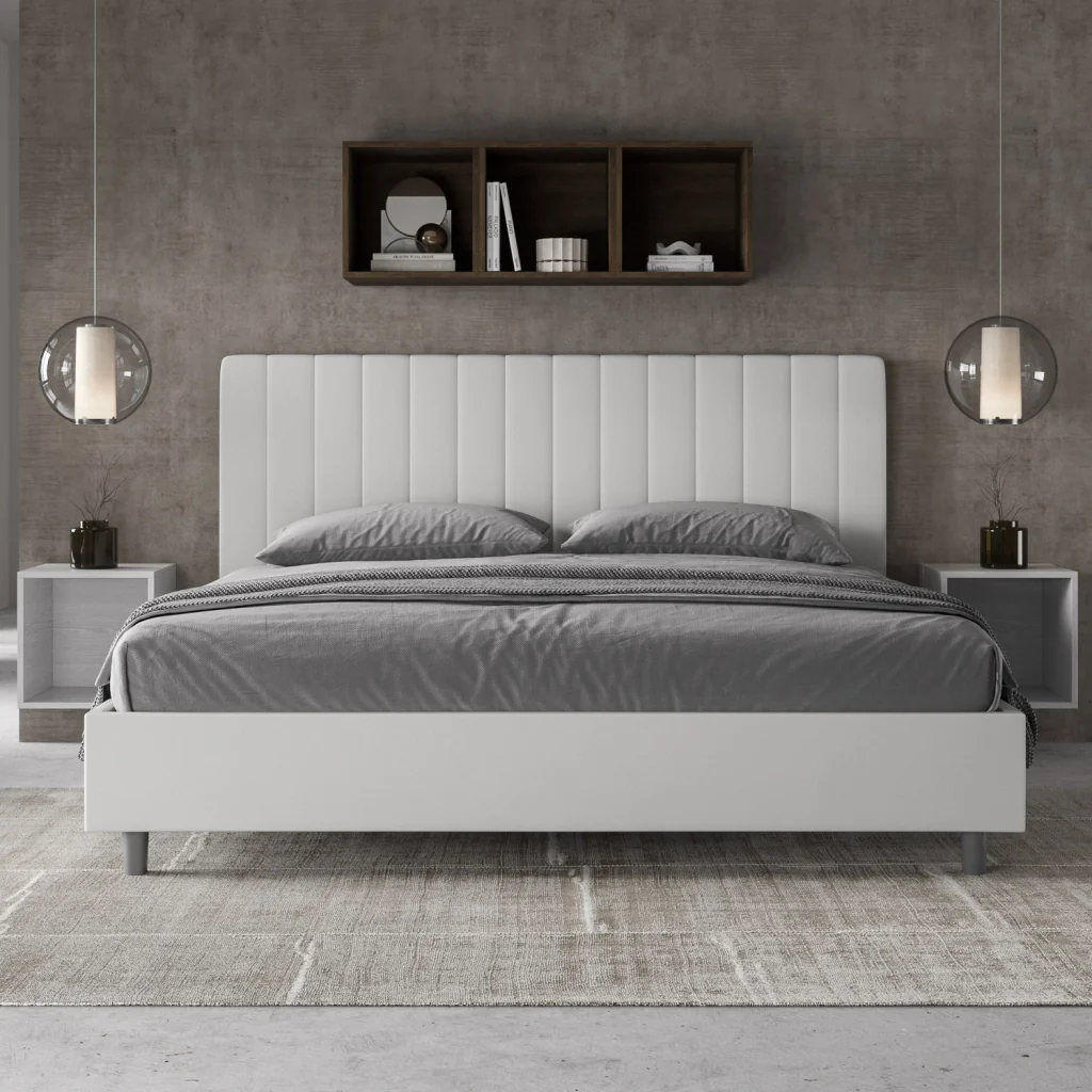 BS COM Letto matrimoniale king size con rete imbottito 190x210 similpelle bianco - Image 2