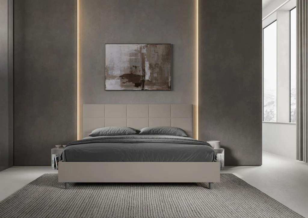 BS COM Letto matrimoniale king size con rete imbottito 190x210 similpelle tortora - Image 2