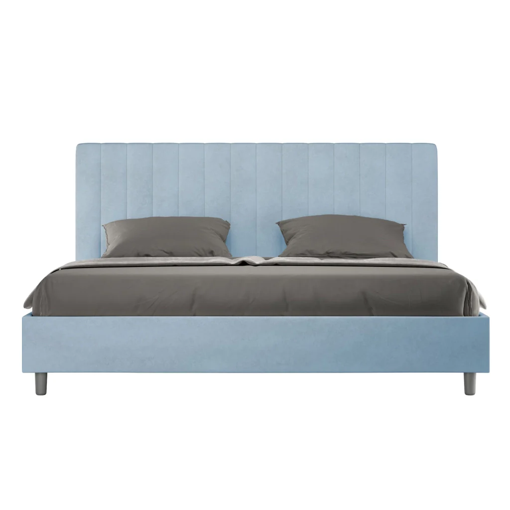 BS COM Letto matrimoniale king size con rete imbottito 200x200 microfibra azzurro