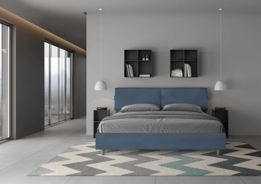 BS COM Letto matrimoniale king size con rete imbottito 200x200 microfibra blu - Image 3