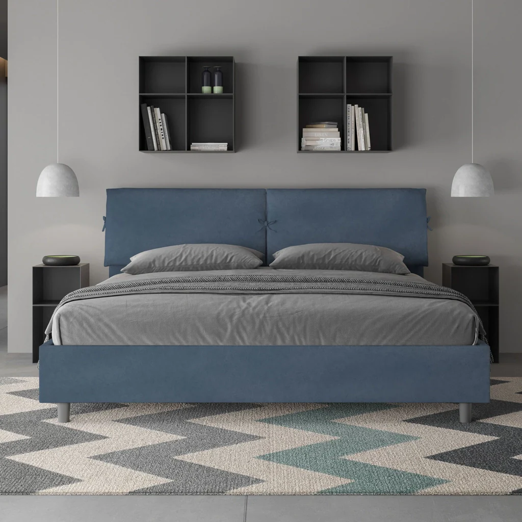 BS COM Letto matrimoniale king size con rete imbottito 200x200 microfibra blu - Image 4