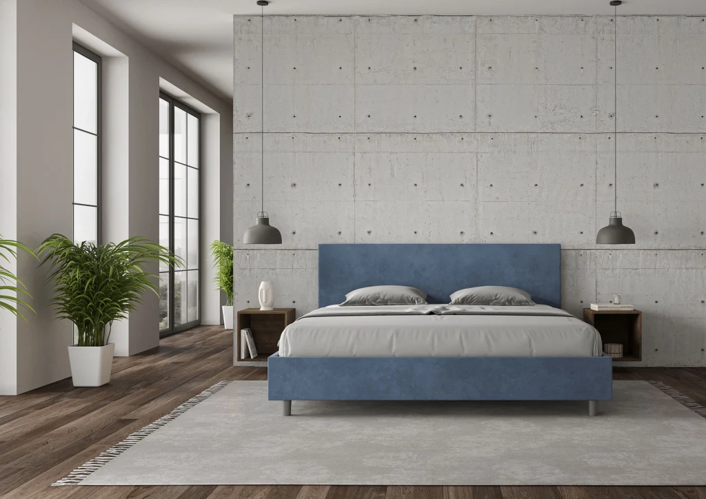 BS COM Letto matrimoniale king size con rete imbottito 200x200 microfibra blu - Image 3