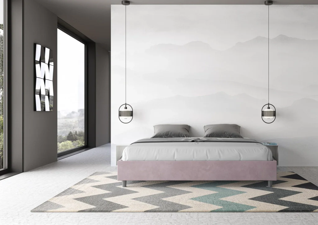 BS COM Letto matrimoniale king size con rete imbottito 200x200 microfibra glicine - Image 3