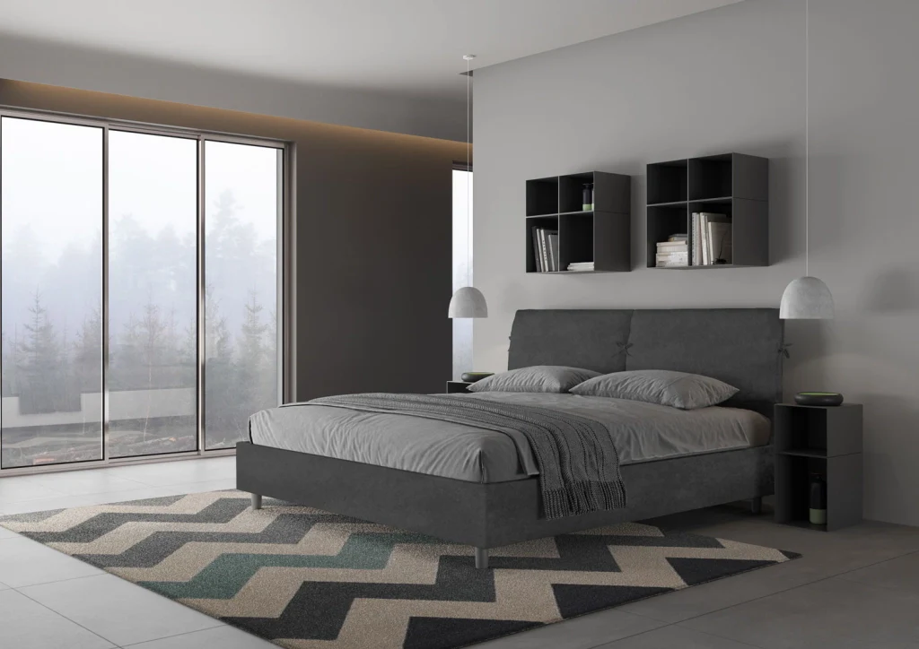 BS COM Letto matrimoniale king size con rete imbottito 200x200 microfibra grigio - Image 3