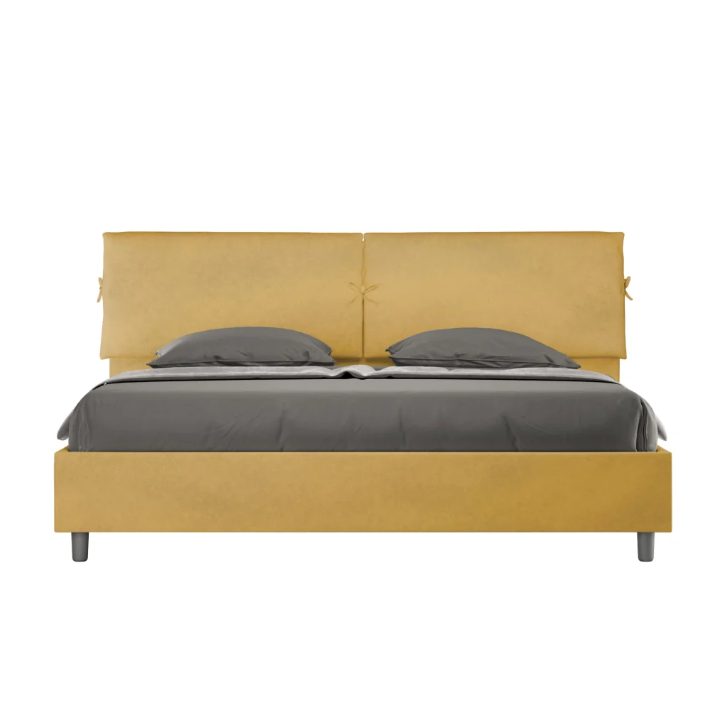 BS COM Letto matrimoniale king size con rete imbottito 200x200 microfibra ocra