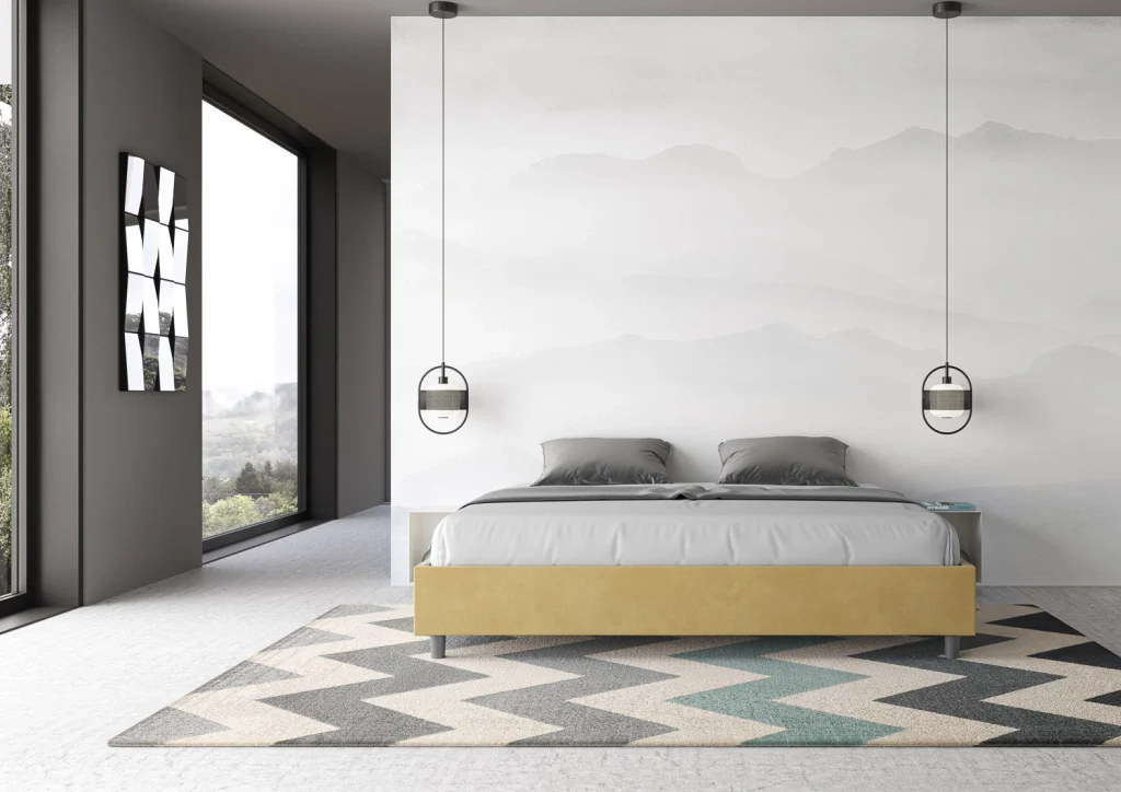 BS COM Letto matrimoniale king size con rete imbottito 200x200 microfibra ocra - Image 3