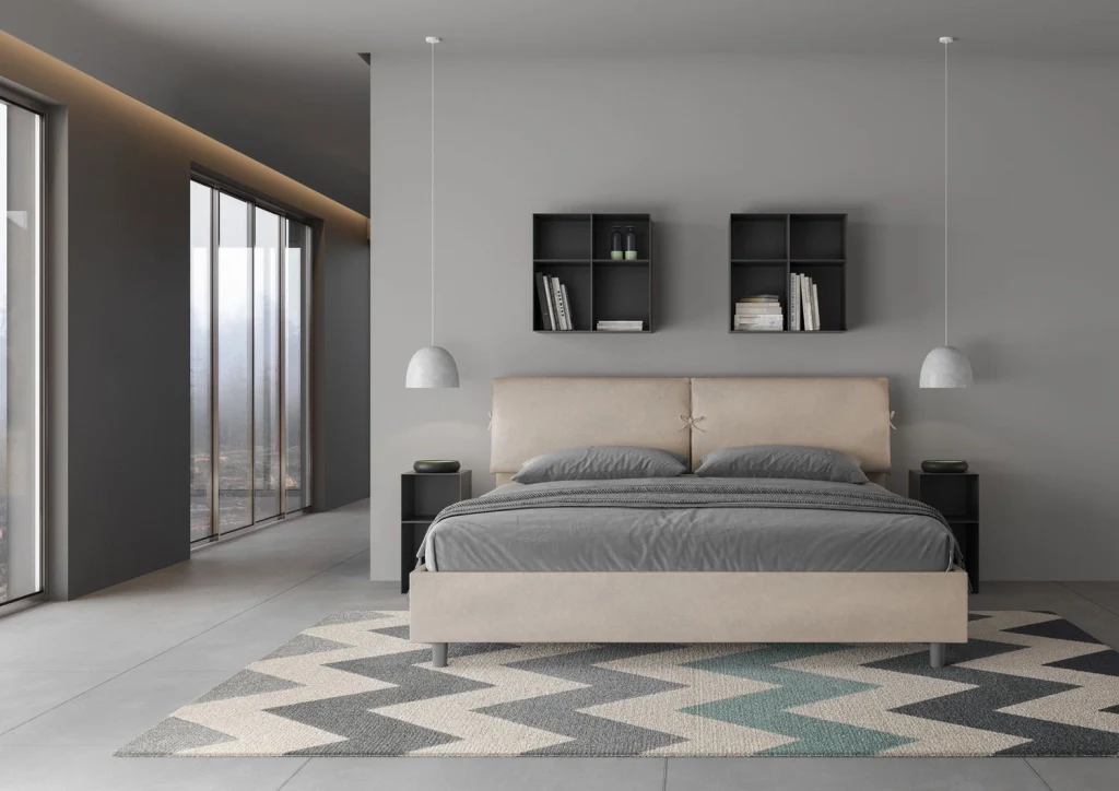 BS COM Letto matrimoniale king size con rete imbottito 200x200 microfibra sabbia - Image 2
